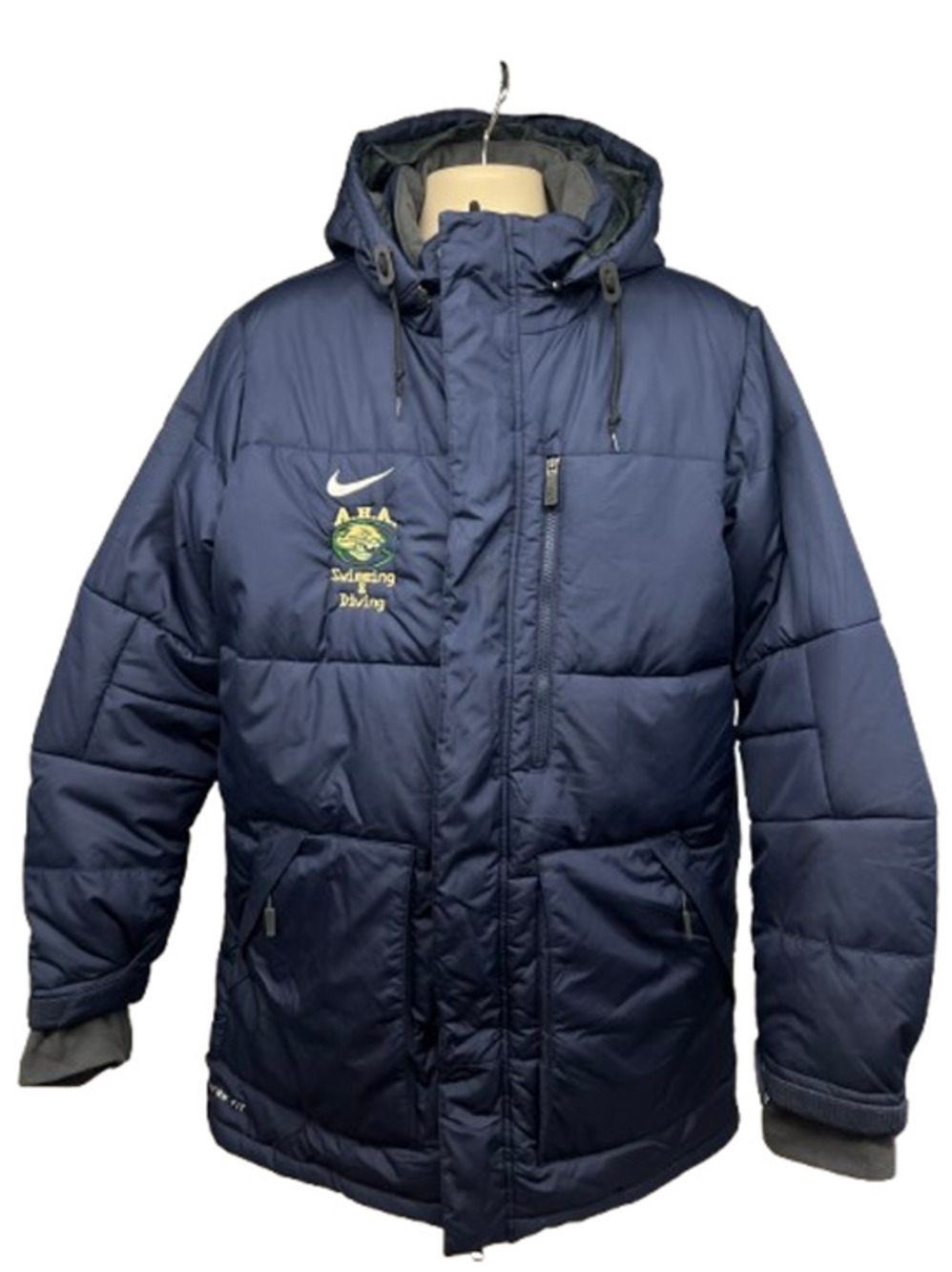 Nike Storm-FIT Mens Long Navy Blue Lined Hooded Parka Coat Puffer Jacket Large